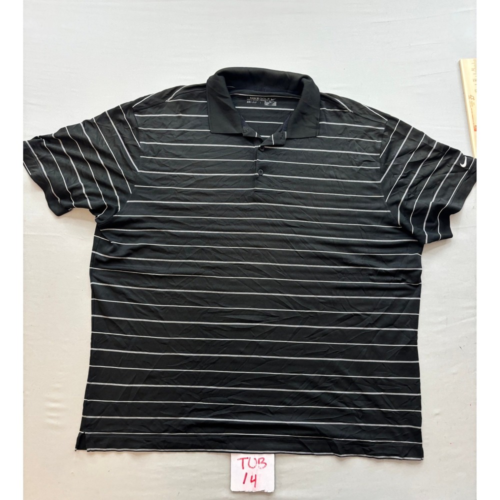 Nike Golf Dri-FIT Polo Shirt Mens XXL Black White Striped Short Sleeve Swoosh